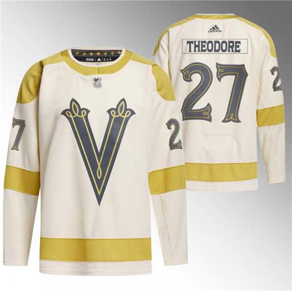 Mens Vegas Golden Knights #27 Shea Theodore Cream 2024 Winter Classic Breakaway Stitched Jersey Dzhi
